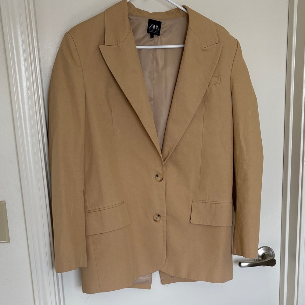 Zara Woman Camel Tailored Single-Breasted Blazer Small